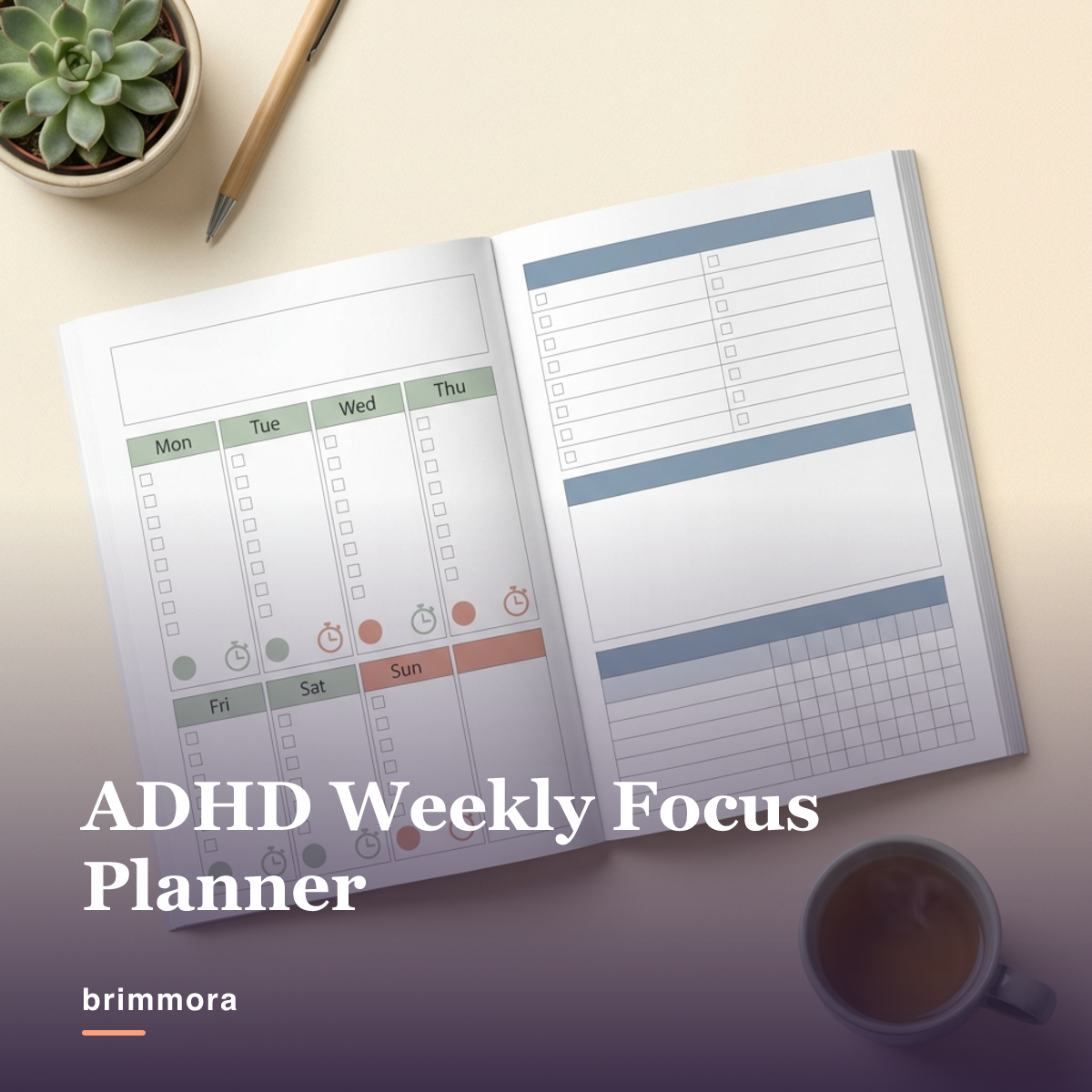 adhd weekly planner printable pdf, time management pages
