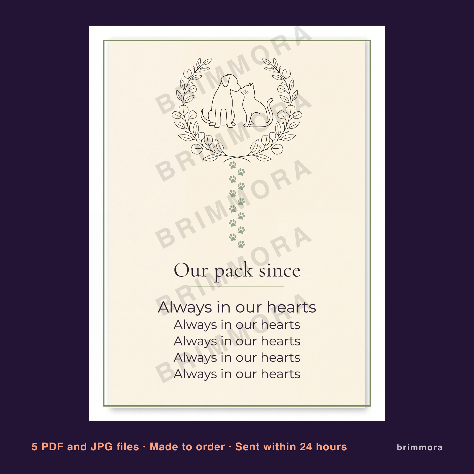 custom pet family poster, our pack since sign, personalized multi pet names print, 30x40 cm printable pdf