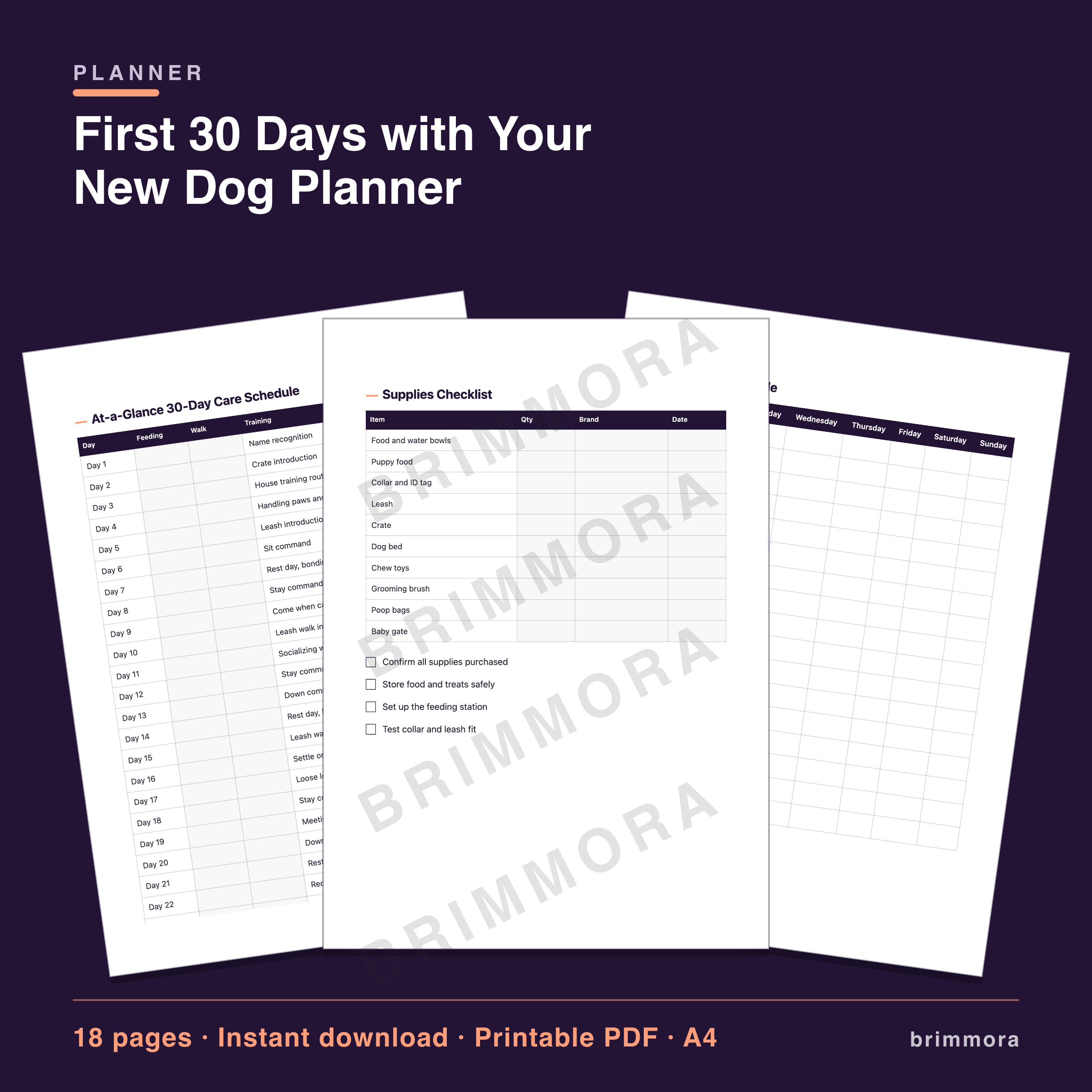 First 30 Days with Your New Dog Planner, Printable PDF, Undated Daily Routine & Training Tracker