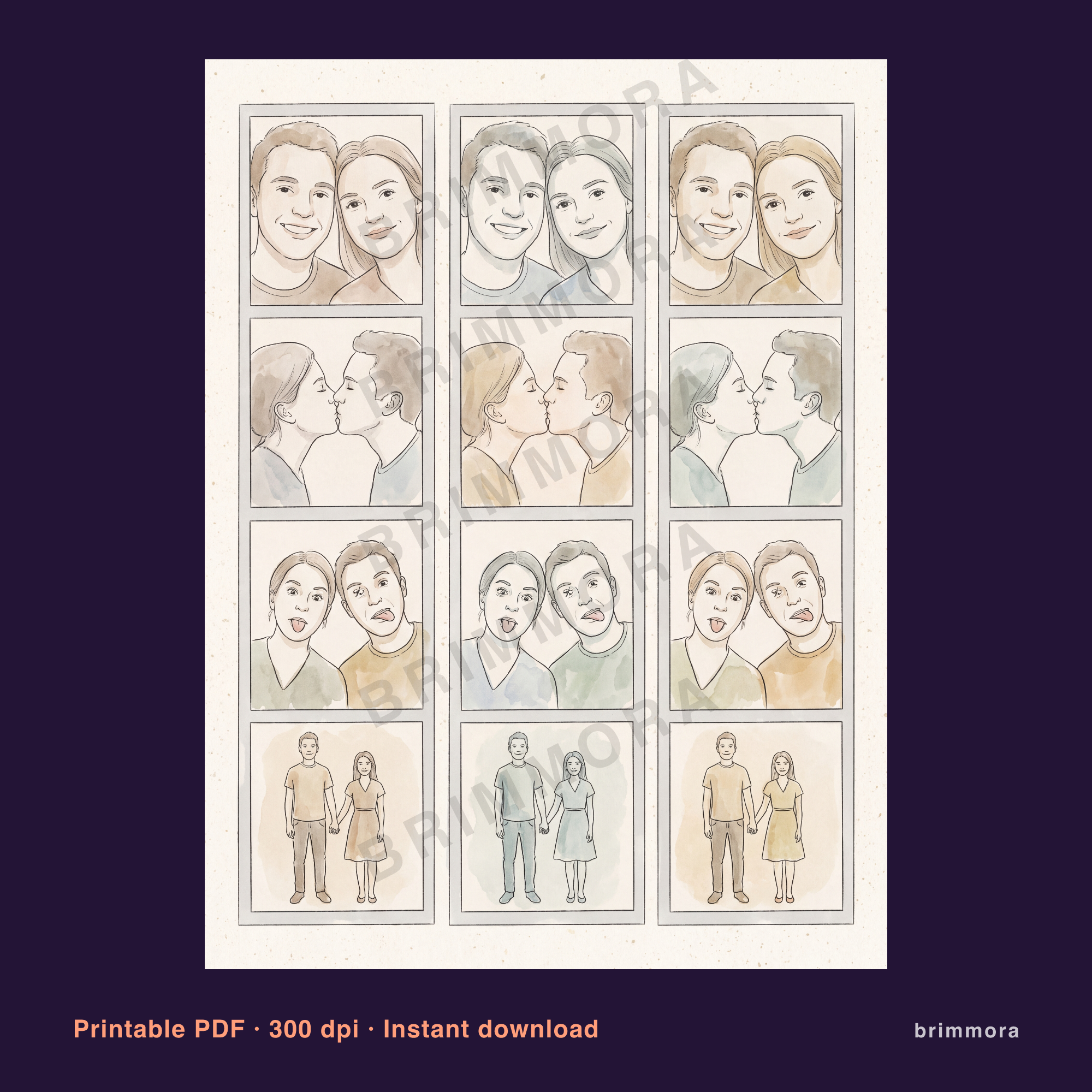 Custom Photo Booth Strip Print, Personalized Wedding Photo Strip Keepsake, Printable PDF 30x40 cm, Instant Digital Download