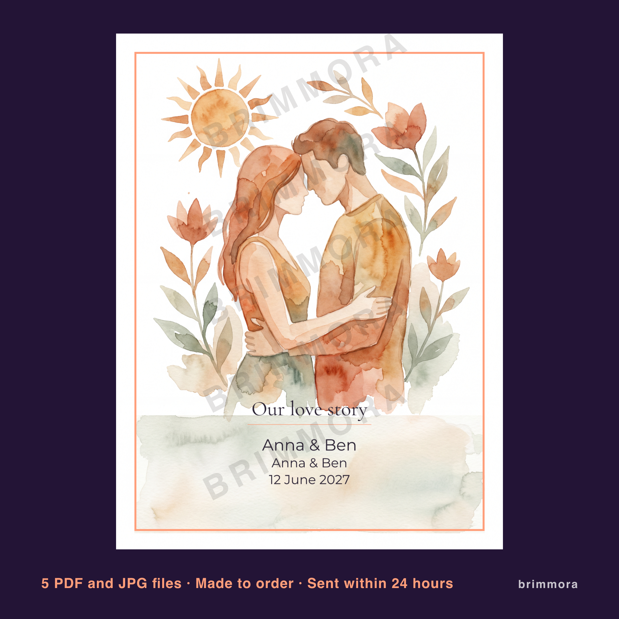 Custom Lovers Tarot Card Portrait for Couples, Wedding Gift, Printable PDF 30x40 cm, Instant Download