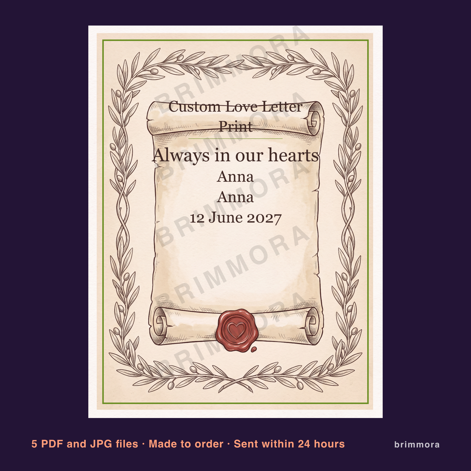 Custom Love Letter Print, Personalized Anniversary Keepsake, Handwritten Wall Art