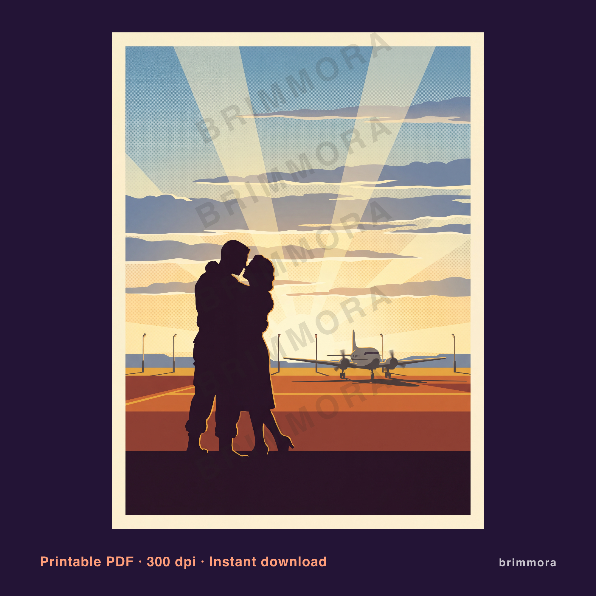 Heimkehr Poster Vintage Reiseplakat Kunstdruck Digital Download | Militär Wiedersehen Rollfeld Wandbild | PDF Sofort-Download bis 30x40