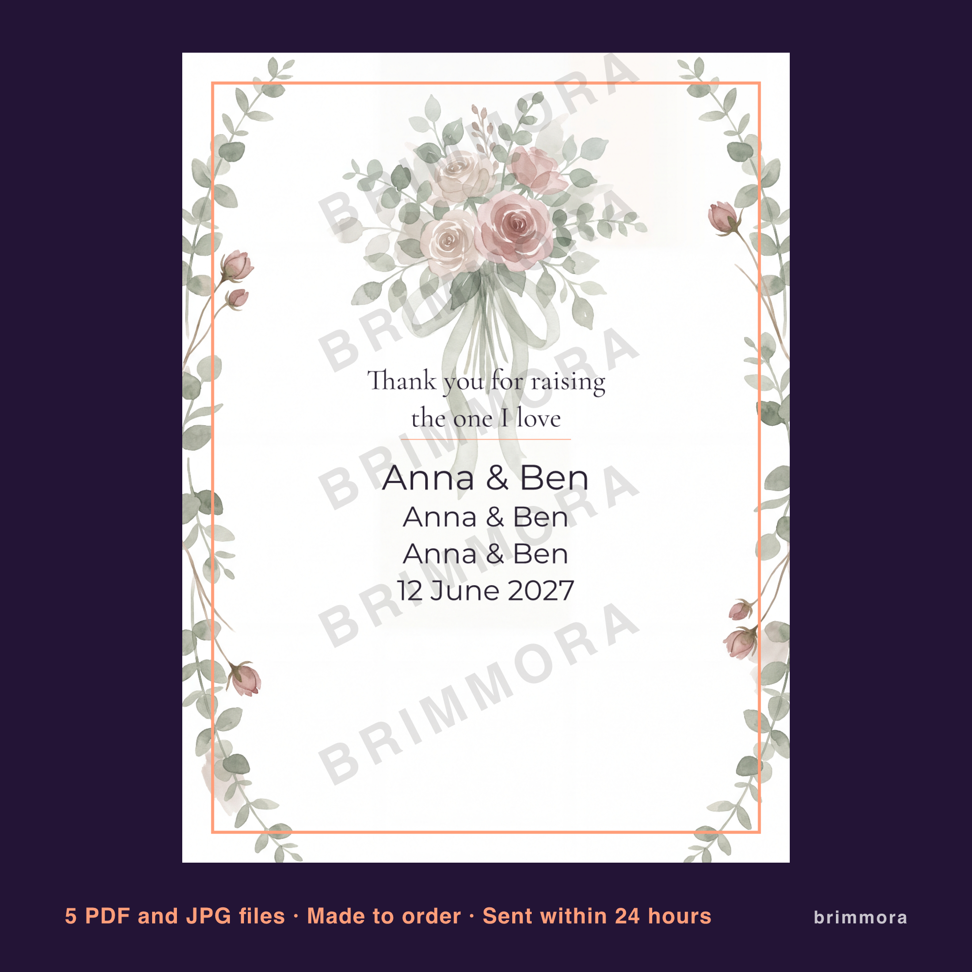 Mother of the Groom Poem Print, Personalized Wedding Gift for Parents, Custom Names and Wedding Date, Printable Wall Art PDF
