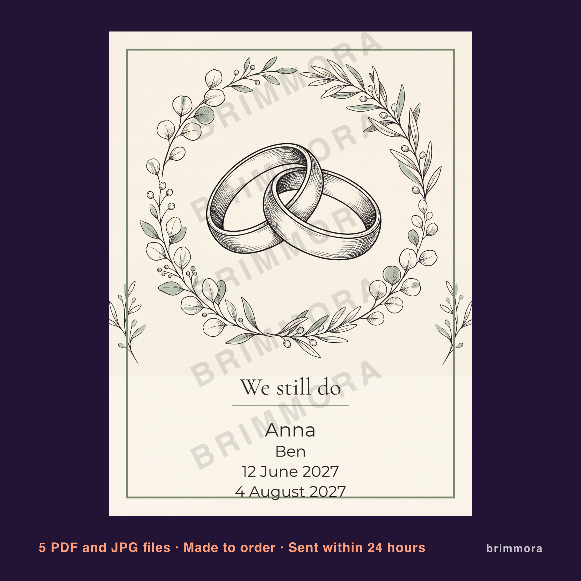 Personalized Vow Renewal Print, Custom Vow Renewal Poster, Anniversary Gift for Couples with Names and Ceremony Date, Keepsake Wall Art